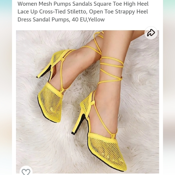 Richealnana mesh heels shoes yellow size US size 7 sexy New In Box - Picture 3 of 5